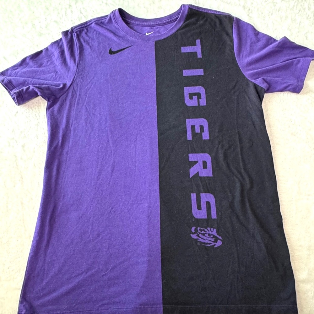 LSU Tigers Nike Tee shirt Adult large Colorblock purple Y2K football USA made - Picture 5 of 14